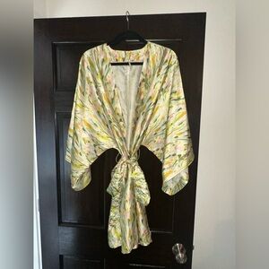 Anthropologie Green Motif Silky Robe - S/M